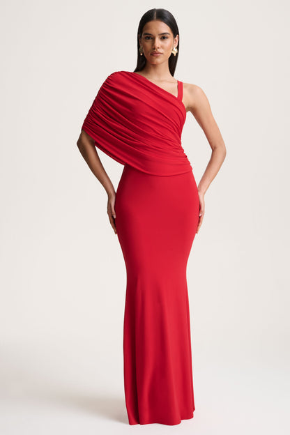 Sylvie | Red Asymmetric-Neck Maxi Dress