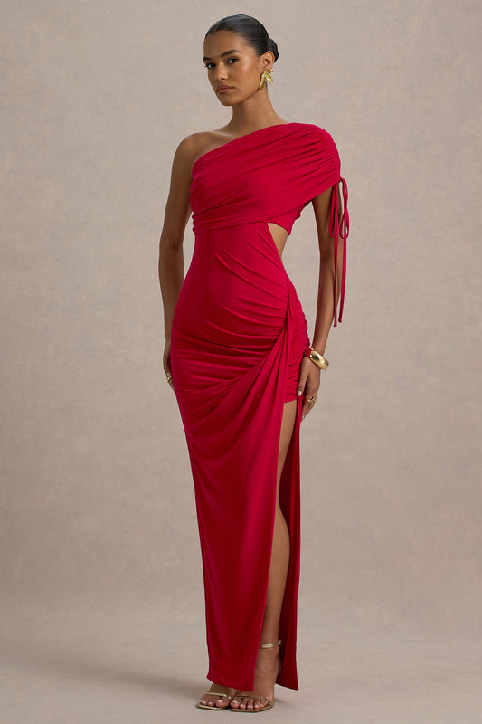 Trance | Red Asymmetric Maxi Dress With Split
