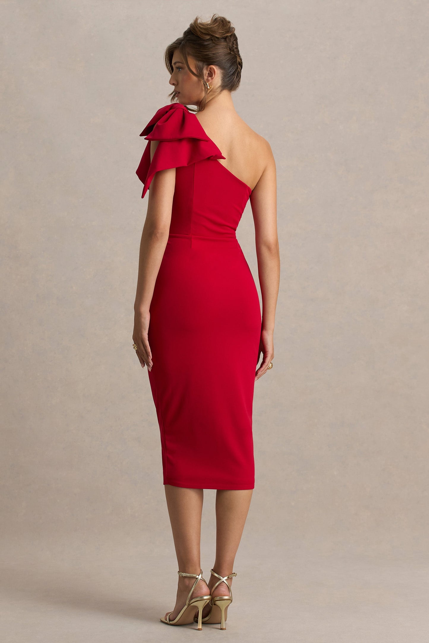 Ambretta | Red One-Shoulder Midi Dress With Bow