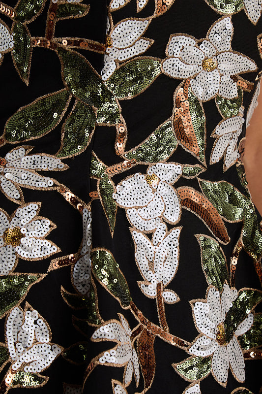 Sparky | Black And Bronze Floral Embellished Bandeau Mini Dress