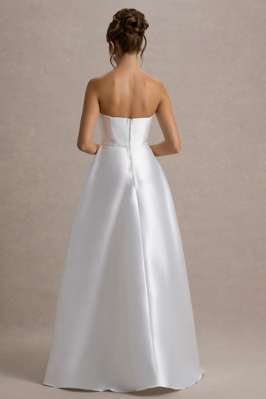 Universe | White Bandeau Split Puff-Skirt Maxi Dress