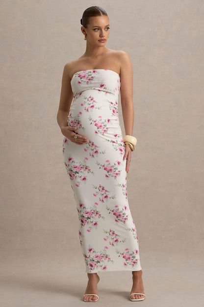 Juniper | Cream Floral Strapless Maternity Maxi Dress