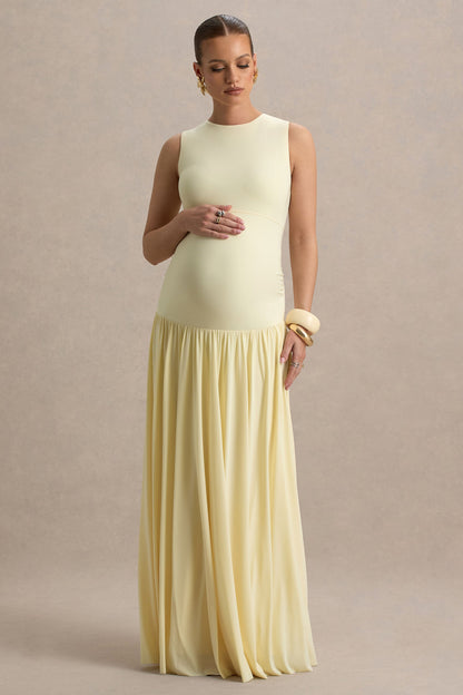 Outline | Lemon Crew-Neck Maternity Maxi Dress With Pleated Skirt