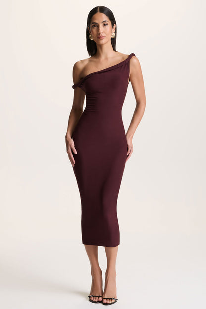 Salome | Chocolate Brown Twisted Asymmetric Midi Dress
