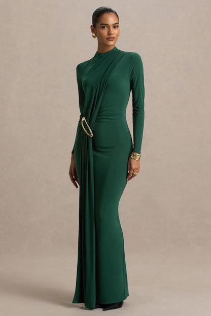 Zadie | Teal High-Neck Maxi Dress With Gathered-Detail
