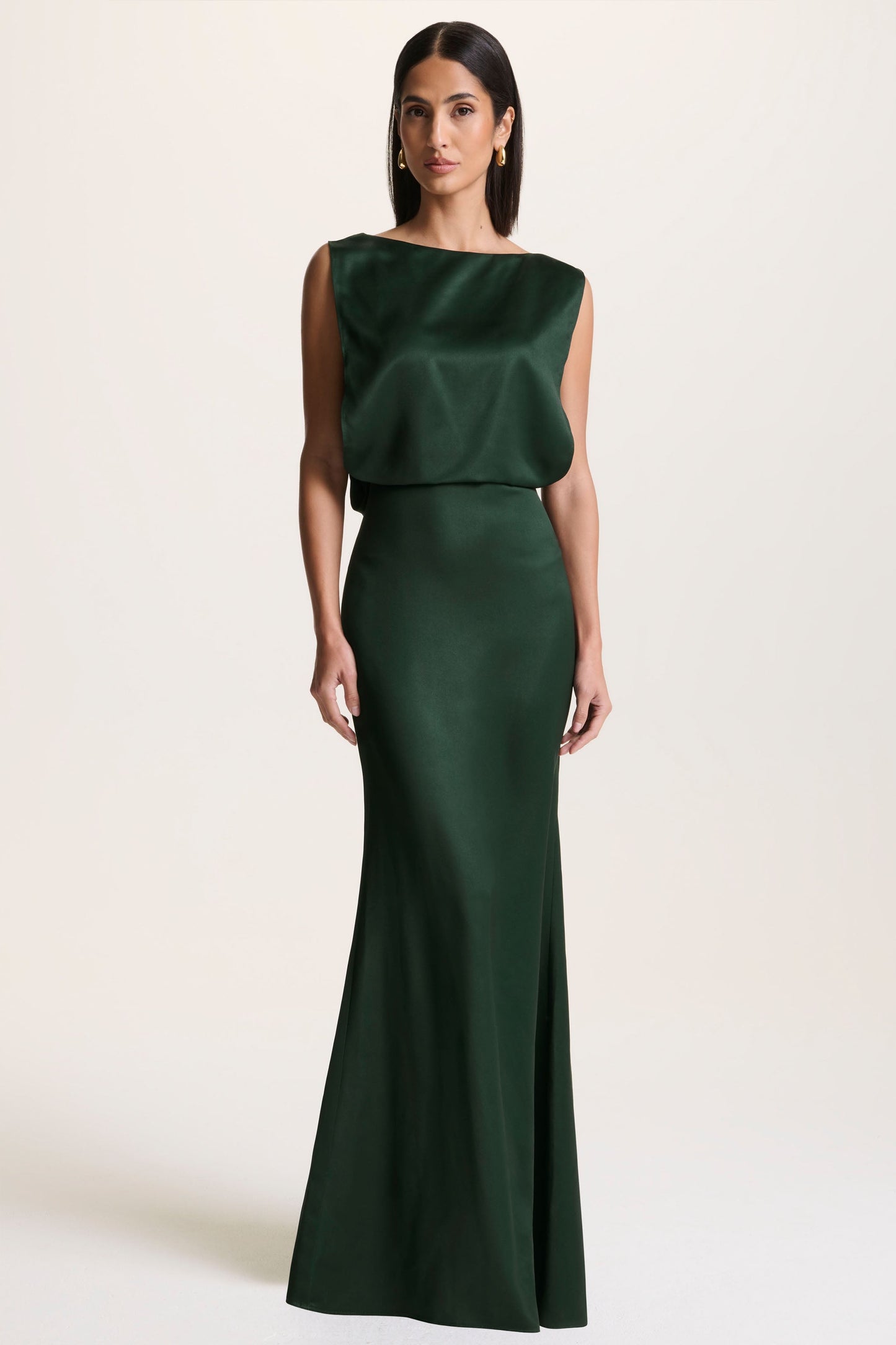 Stacey | Dark Green Slashed-Neck Maxi Dress With Open-Back And Embellished Detail