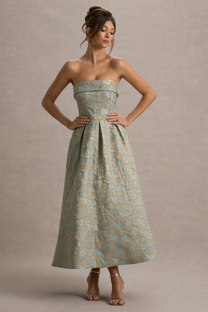Zuma | Light Blue Jacquard Strapless Midi Dress