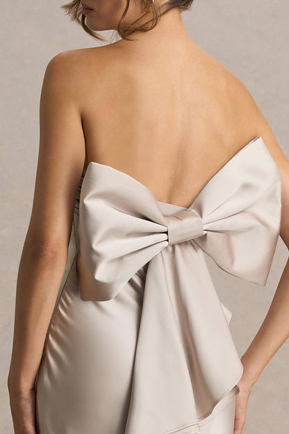 Talulla | Champagne Satin Bandeau Maxi Dress With Ruffled Detail