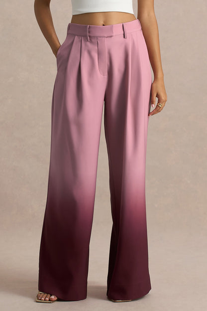 Safia | Cherry Ombre Satin Wide-Leg Trousers