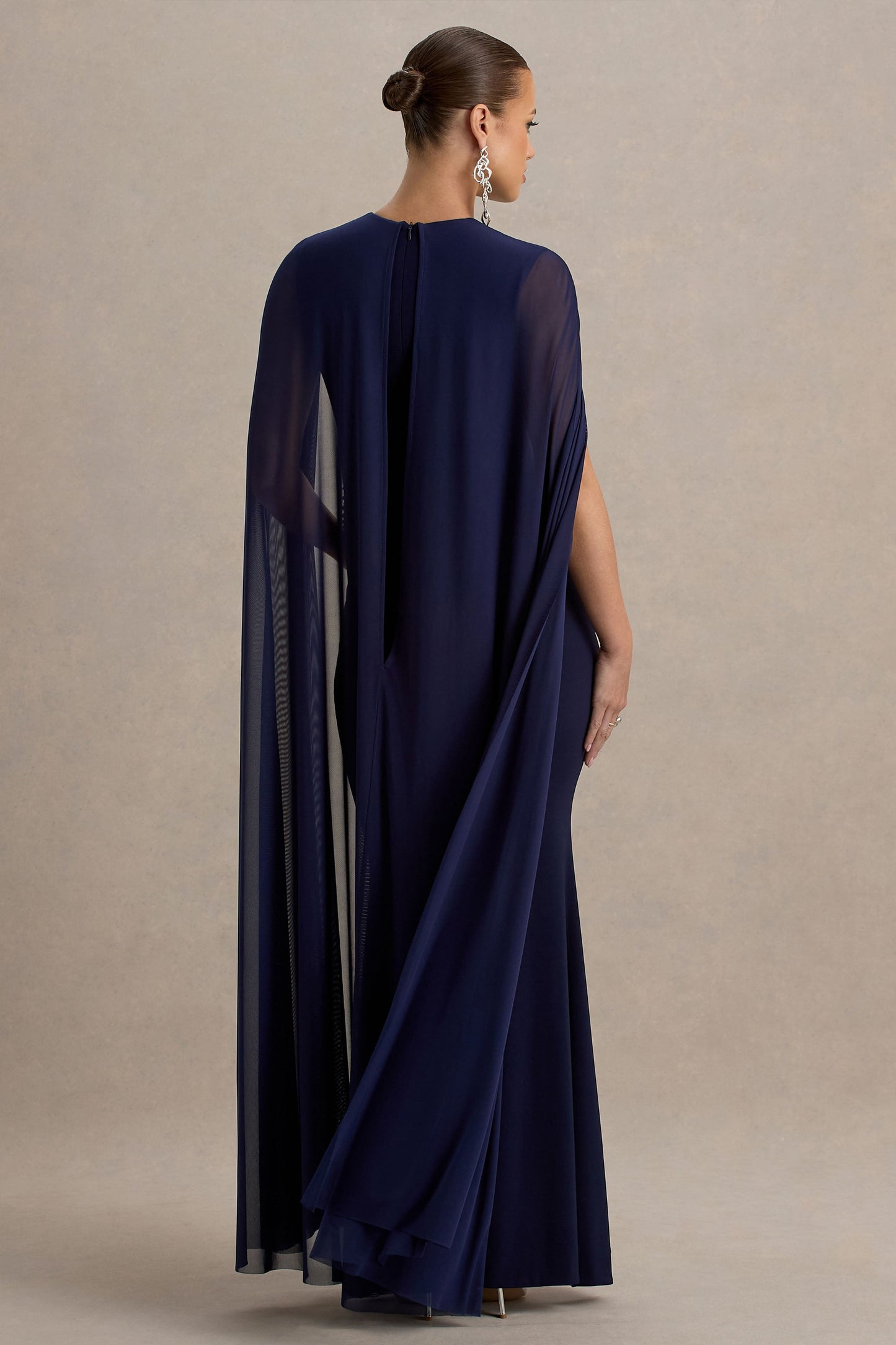 Currant | Navy Crew-Neck Maternity Maxi Dress With Cape