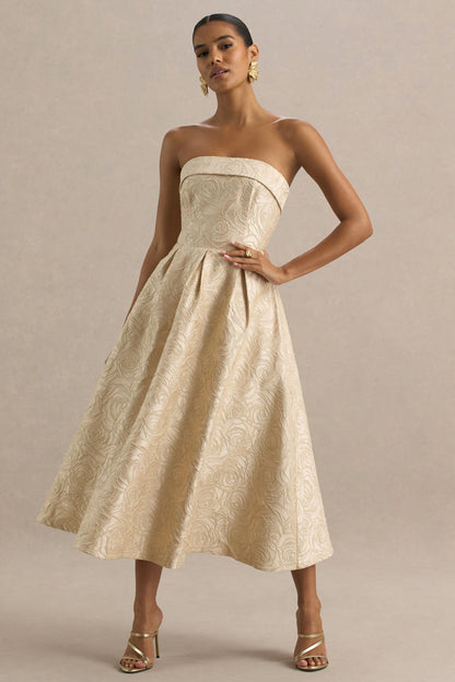 Hypnotic | Gold Jacquard Bandeau Midi Dress