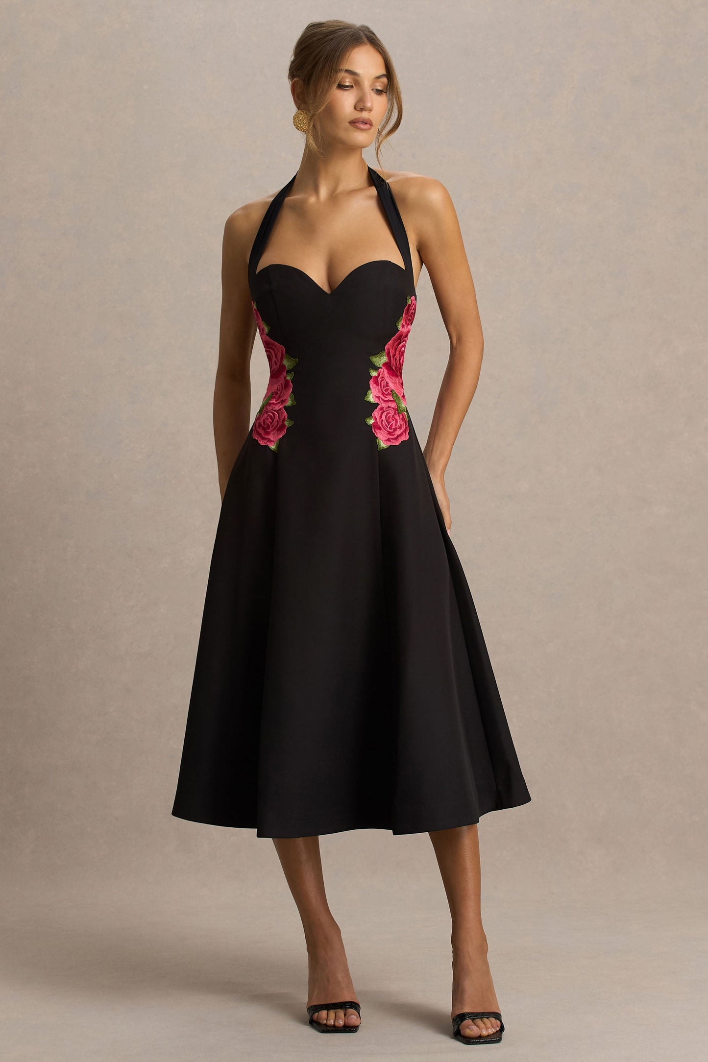 Tillie | Black Halter-Neck Midi Dress