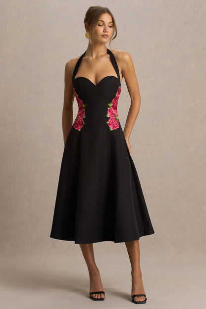 Tillie | Black Halter-Neck Midi Dress