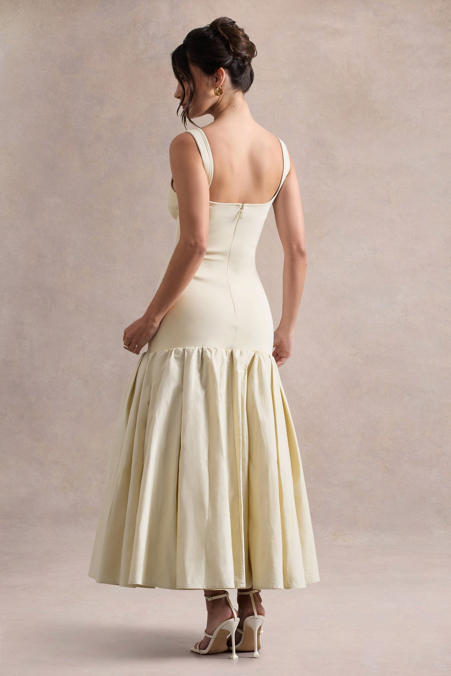 Parida | Cream Poplin Drop-Waist Midi Dress With Peplum Hem