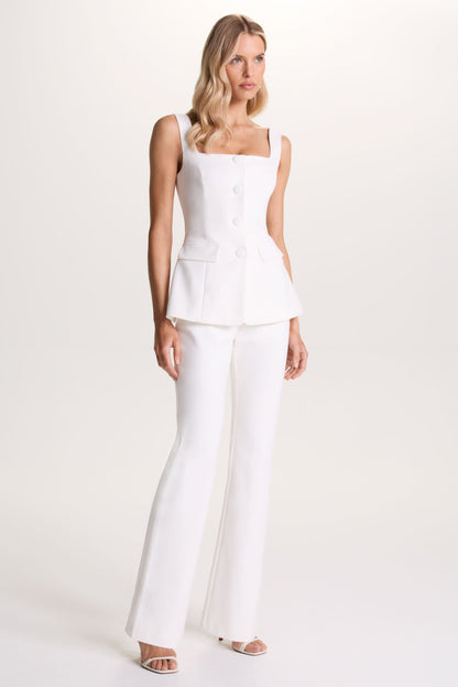 Aceline | White Square-Neck Tailored Jumpsuit