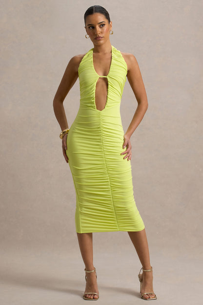 Anaisa | Lime Green Plunge Halter-Neck Midi Dress