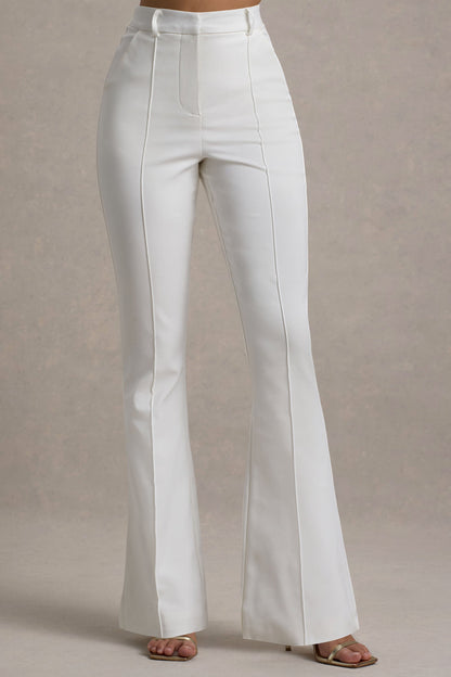 Carina | White Flared-Leg Tailored Trousers