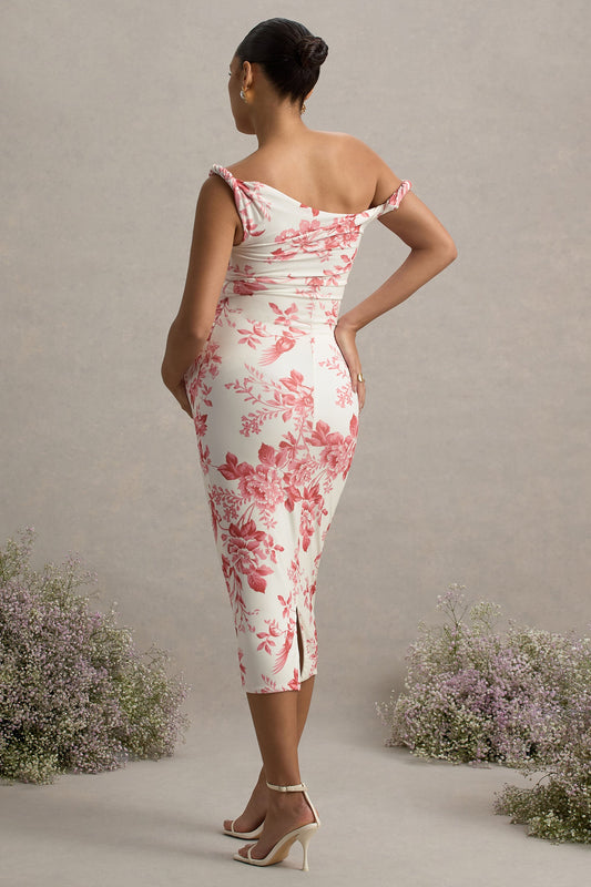 Salome | Pink Floral Print Twisted Asymmetric Maternity Midi Dress