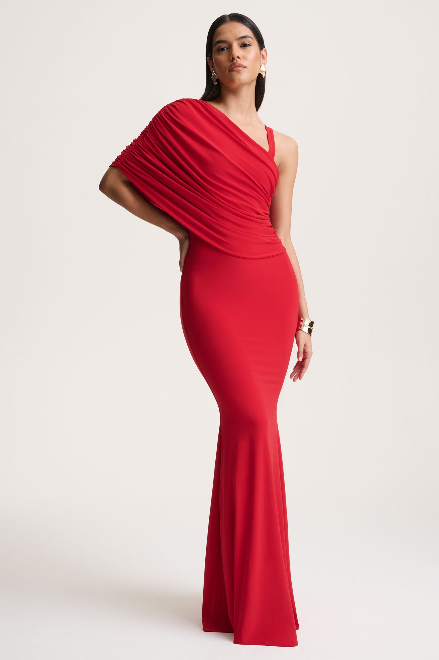 Sylvie | Red Asymmetric-Neck Maxi Dress