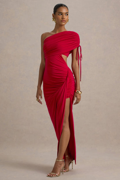 Trance | Red Asymmetric Maxi Dress With Split