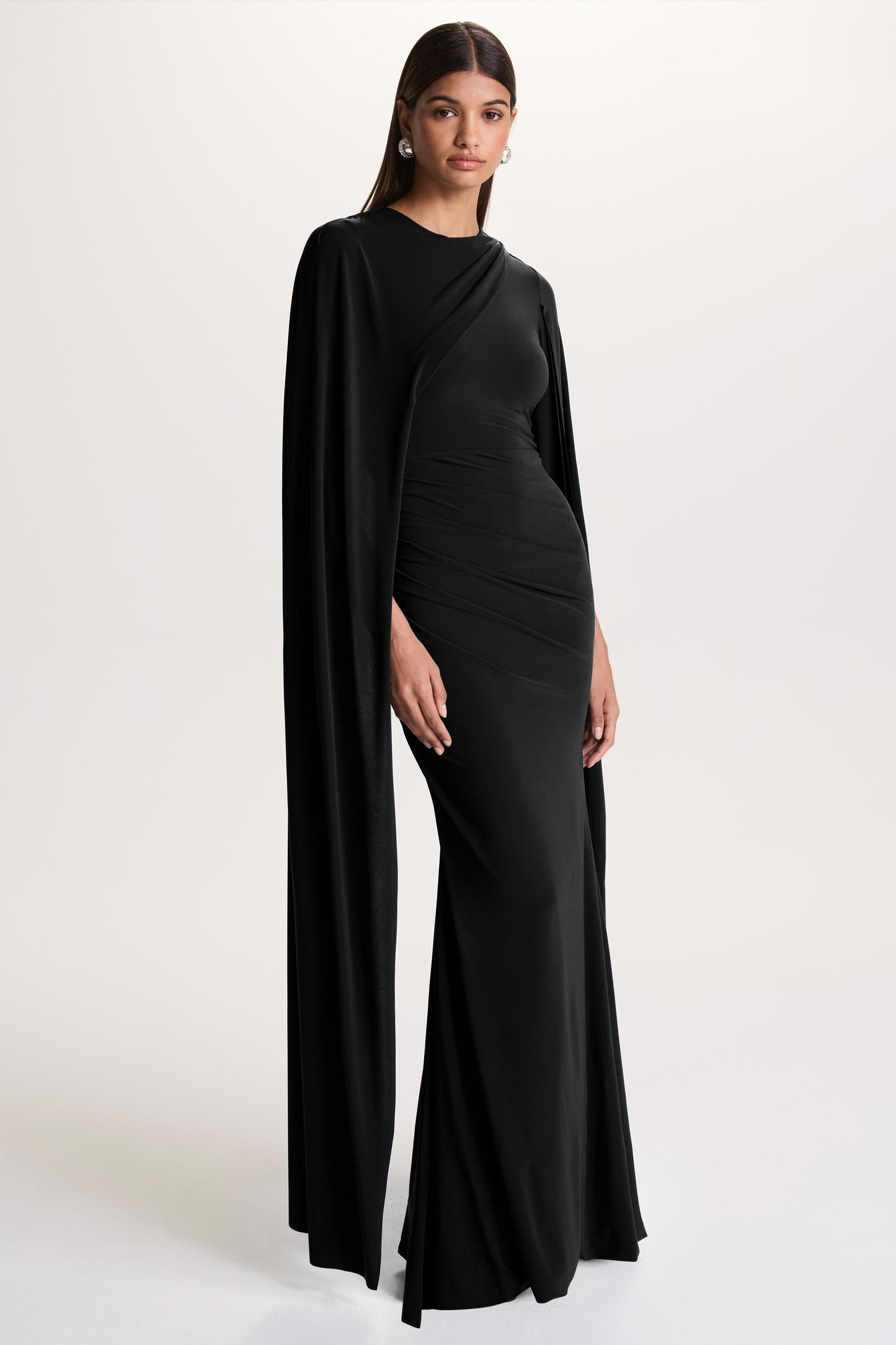 Magdelena | Black Asymmetric Cape Maxi Dress