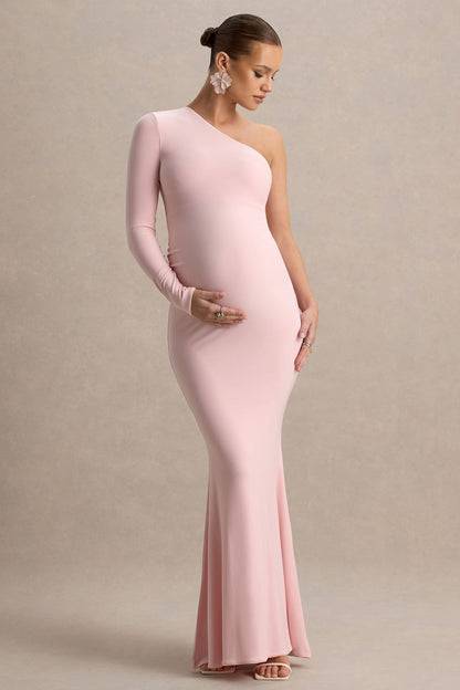 Heloise | Pink Asymmetric One-Sleeve Maternity Maxi Dress
