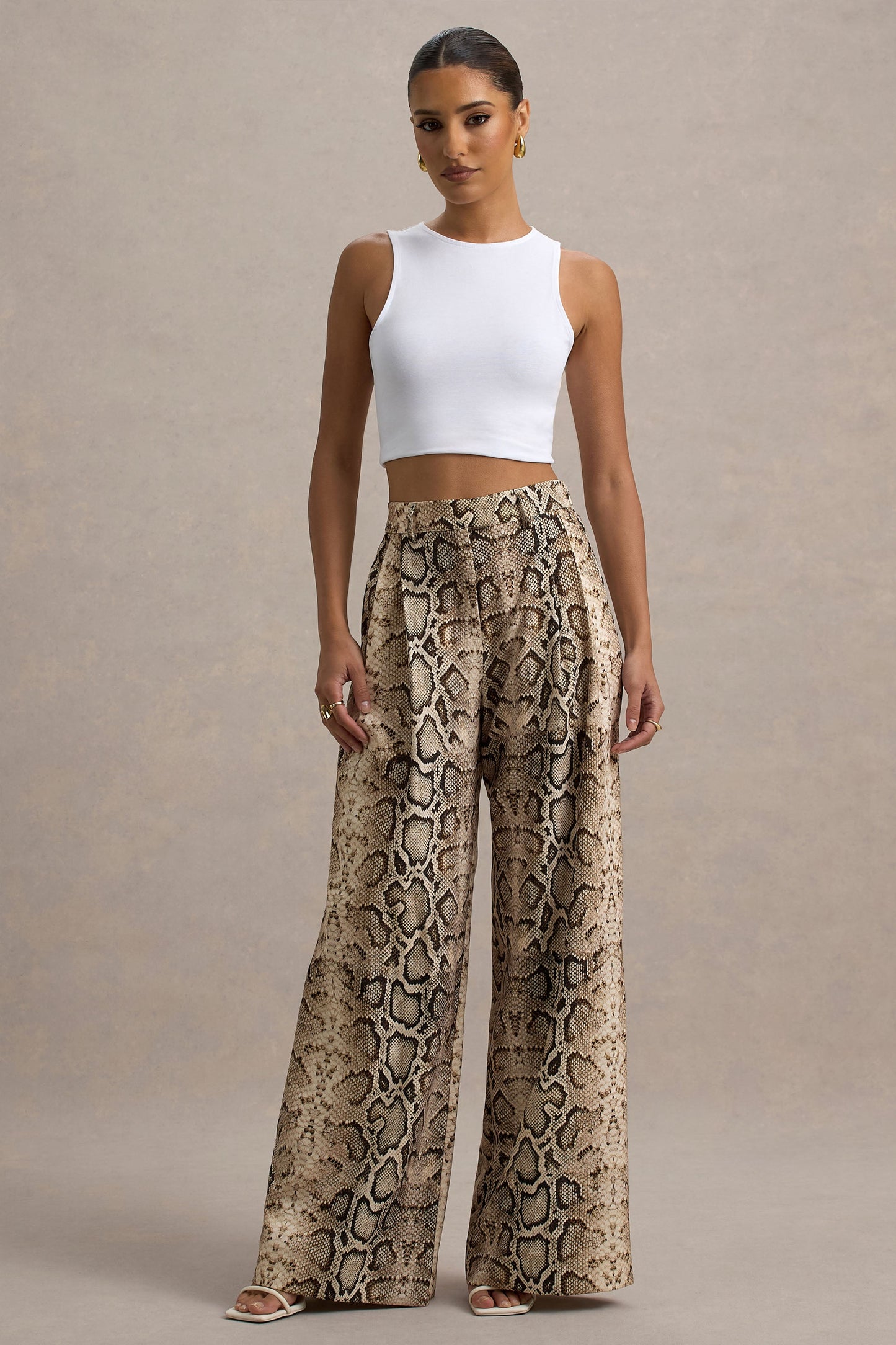 Shaniya | Snake Print Wide-Leg Trousers