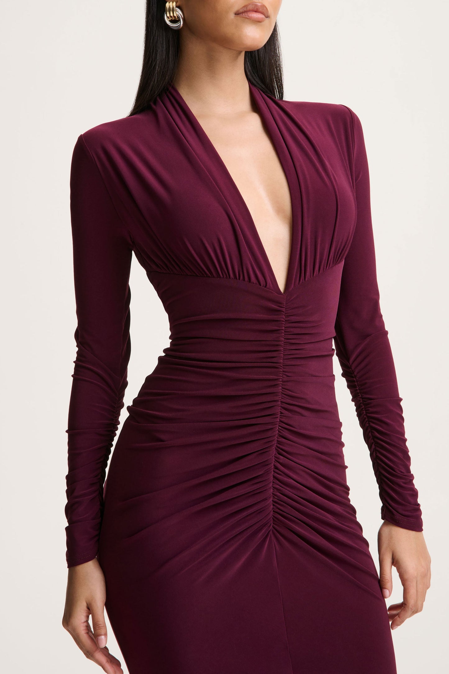 Tami | Plum Plunge-Neck Long Sleeve Maxi Dress