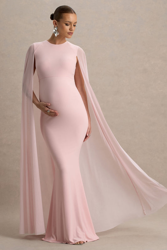 Currant | Pink Crew-Neck Maternity Maxi Dress With Cape