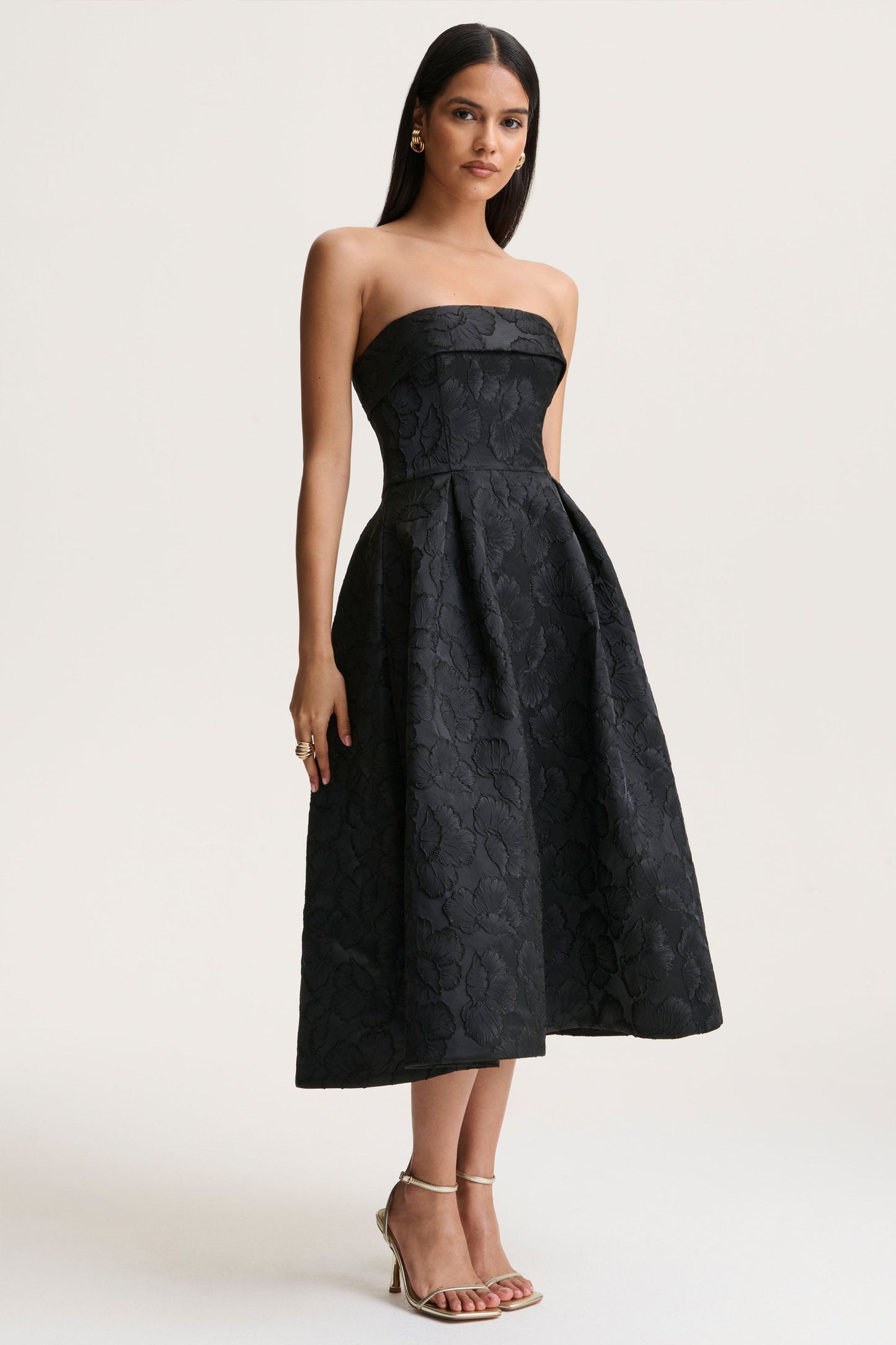 Zuma | Black Metallic Jacquard Strapless Midi Dress