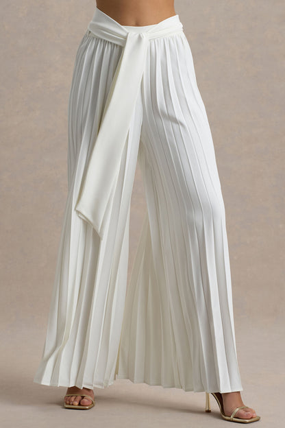 Eclipse | Cream Pleated Wide-Leg Trousers