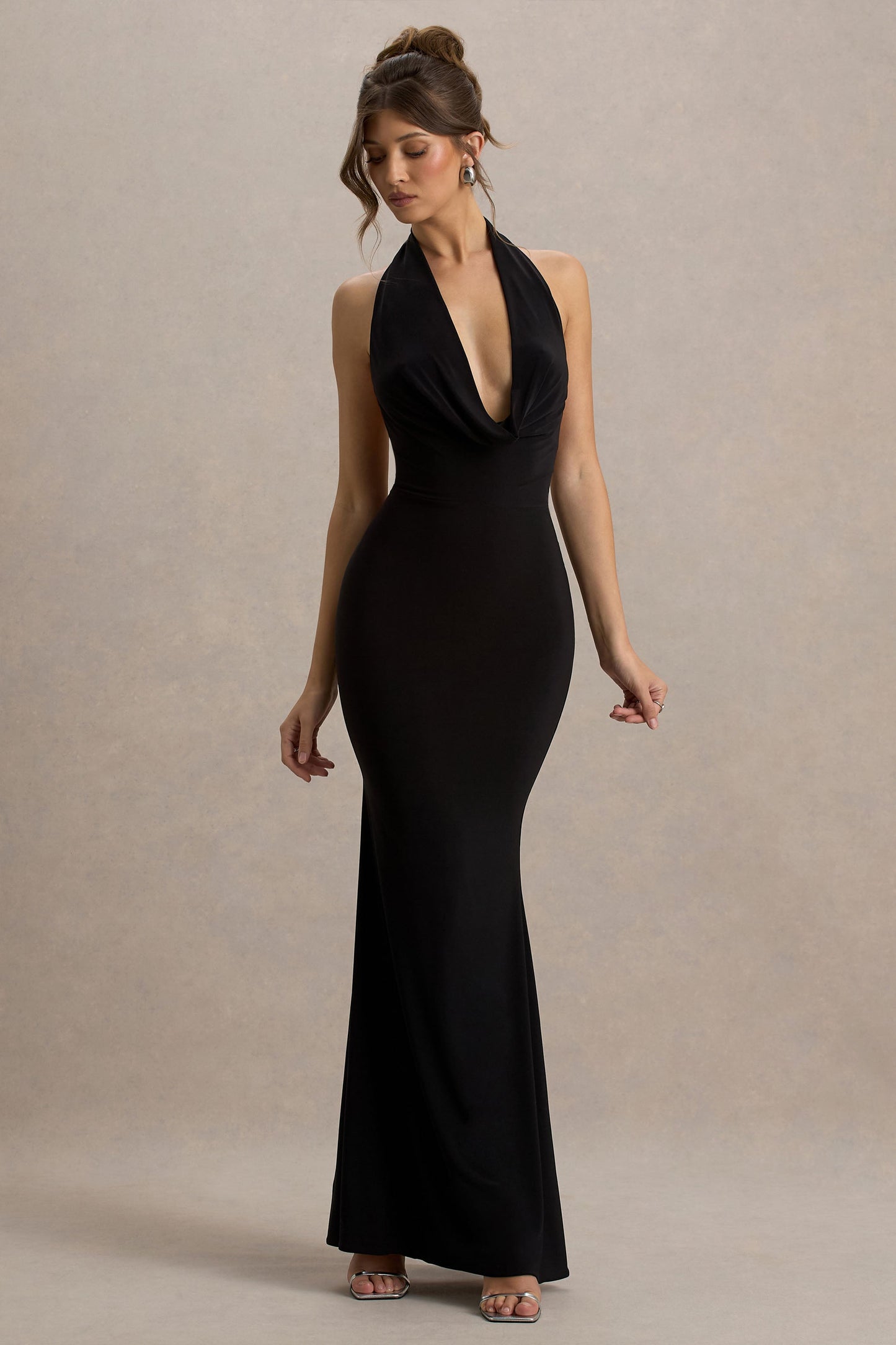 Milani | Black Backless Cowl Neck Fishtail Maxi Dress
