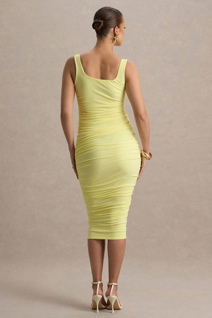 Lisbon | Lemon Maternity Square Neck Ruched Midi Dress