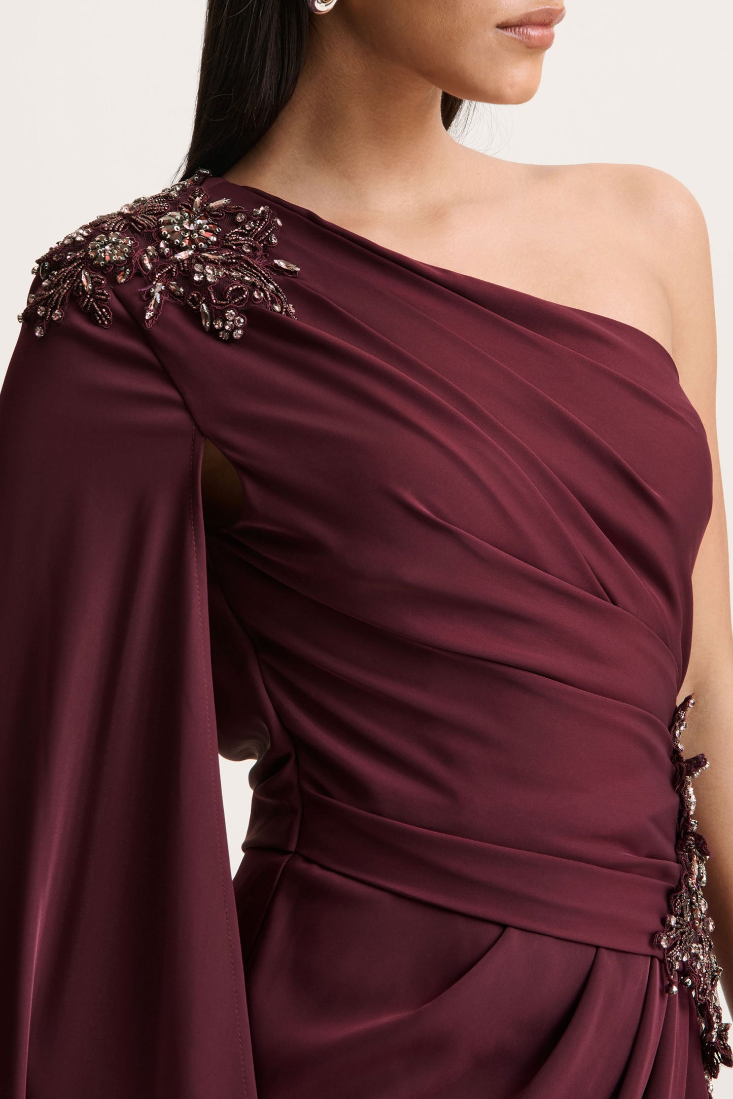Solace | Dark Plum Asymmetric-Neck Maxi Dress With Front-High Split