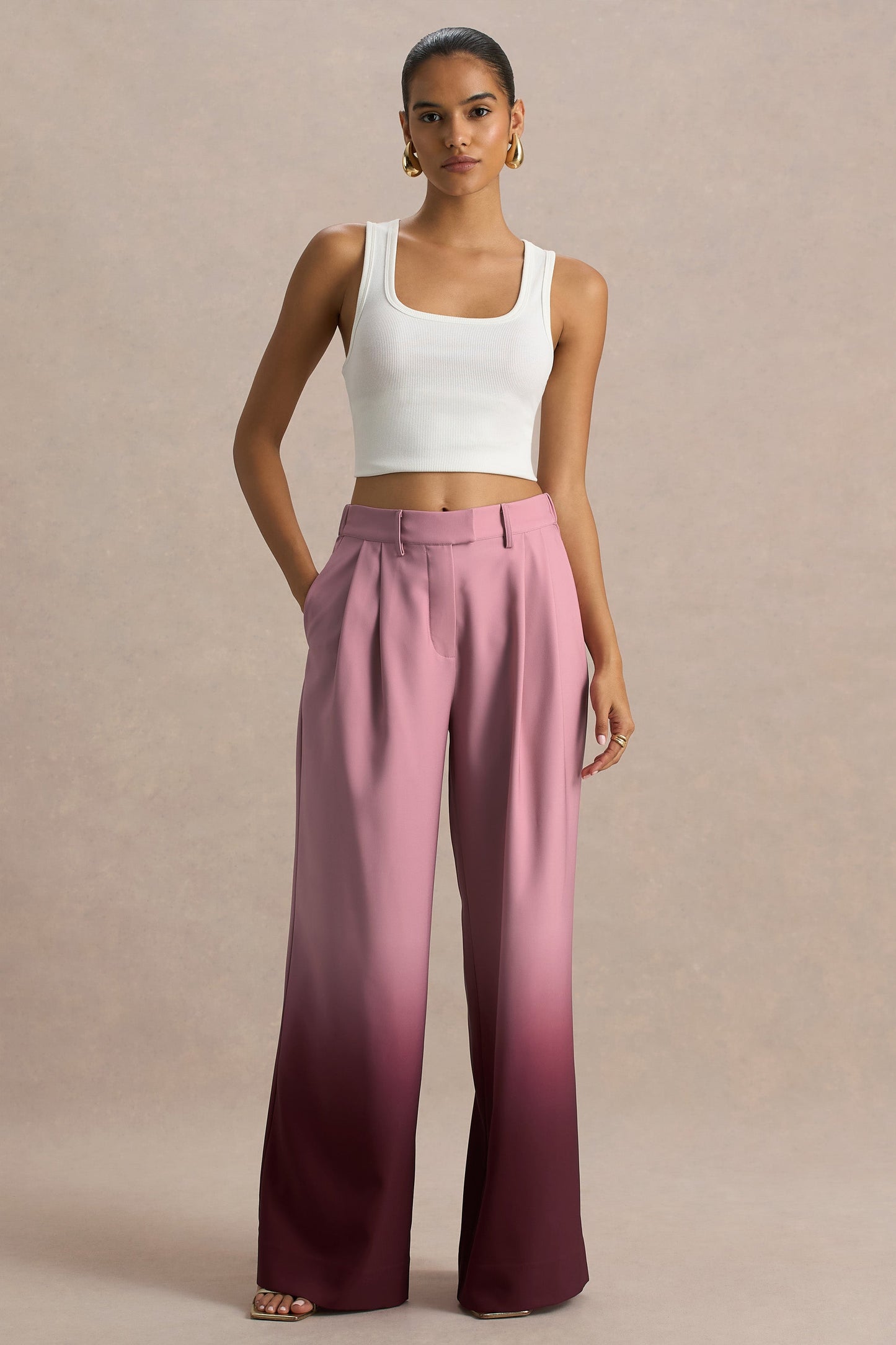 Safia | Cherry Ombre Satin Wide-Leg Trousers