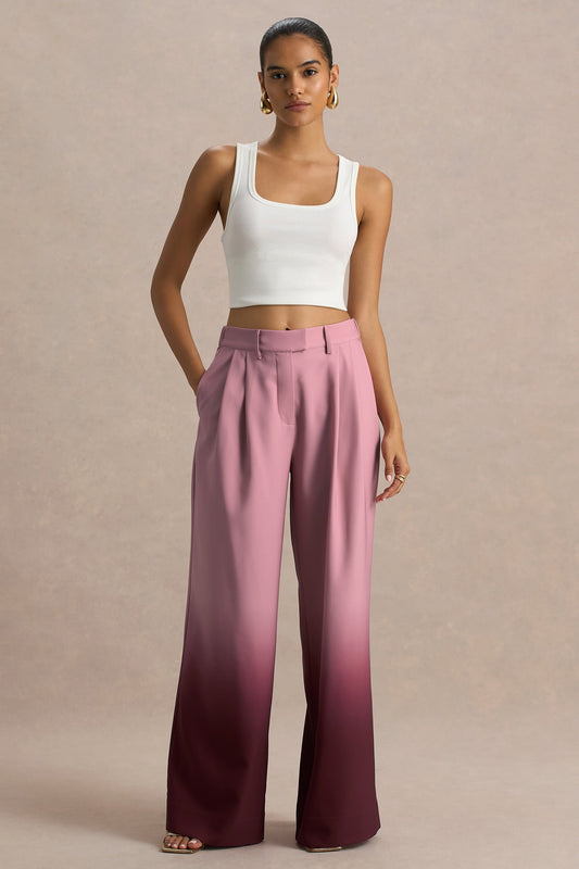 Safia | Cherry Ombre Satin Wide-Leg Trousers