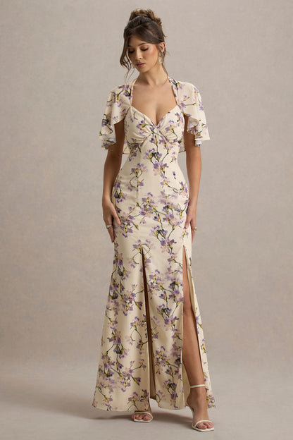 Stila | Lemon Floral Print Plunge-Neck Maxi Dress With High Front Split