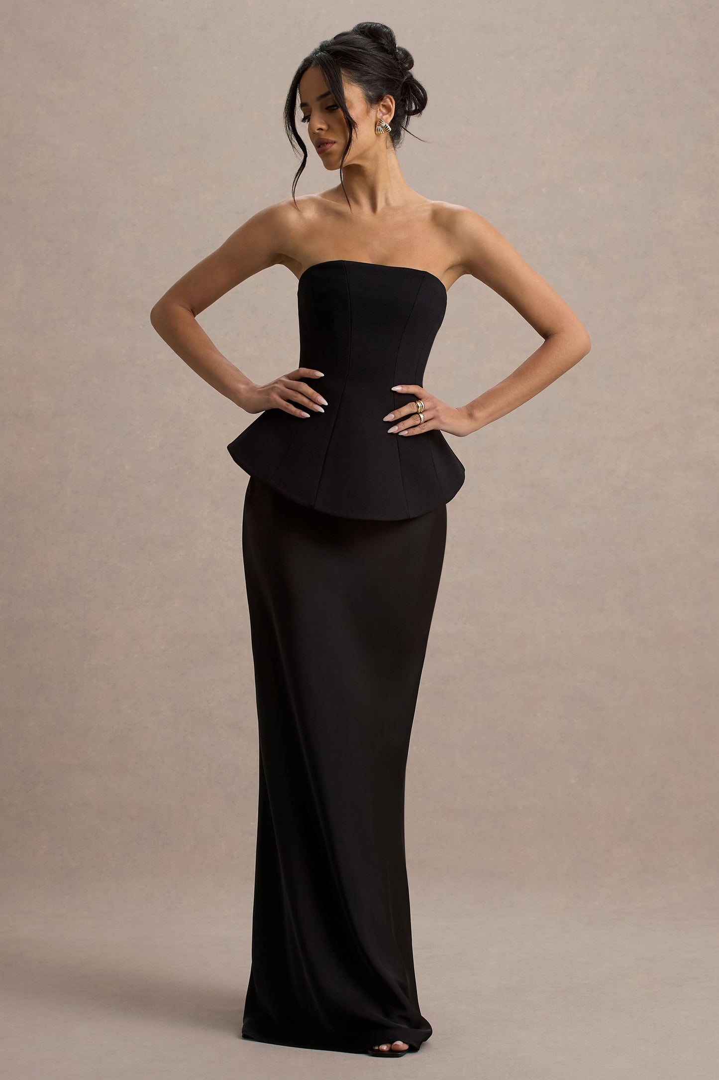 Ohio | Black Strapless Corset Maxi Dress