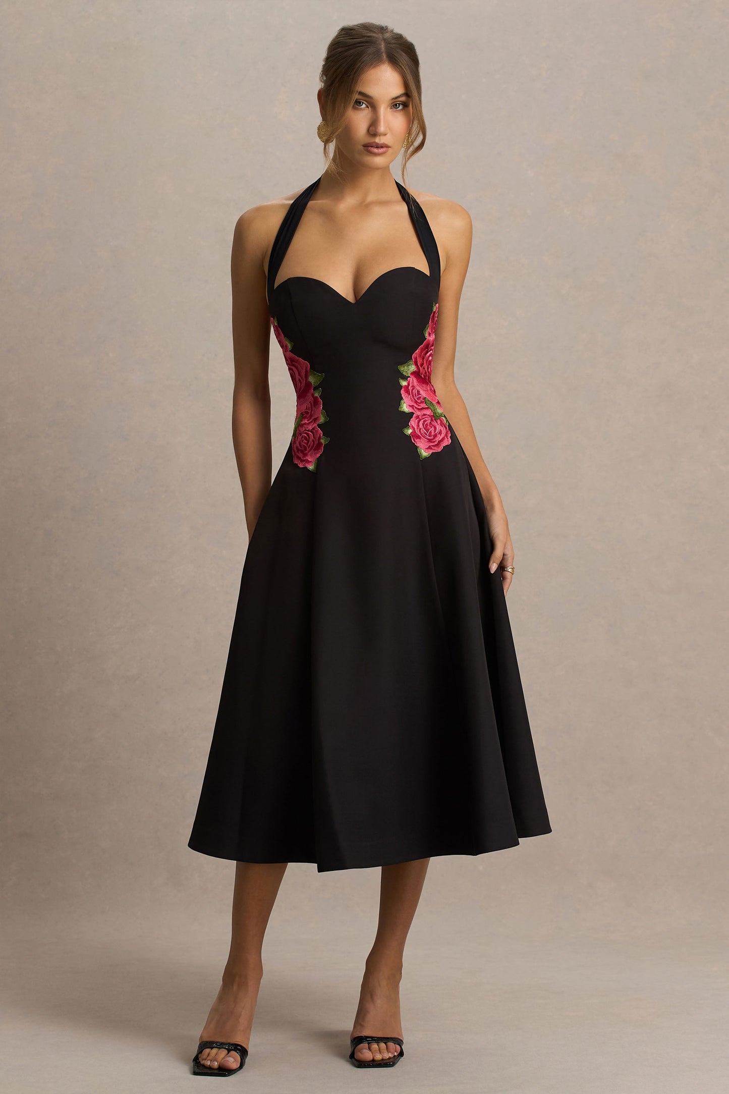 Tillie | Black Halter-Neck Midi Dress