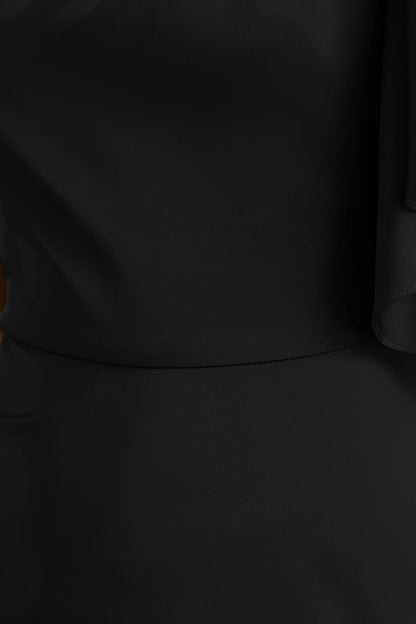 Unforgettable | Black Asymmetric-Neck Maxi Dress With Ruffled Detailing