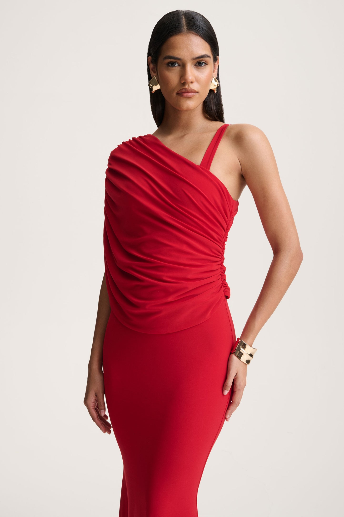 Sylvie | Red Asymmetric-Neck Maxi Dress