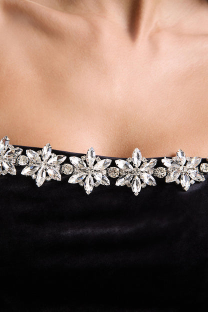 Tazmin | Black Velvet Embellished Square-Neck Top