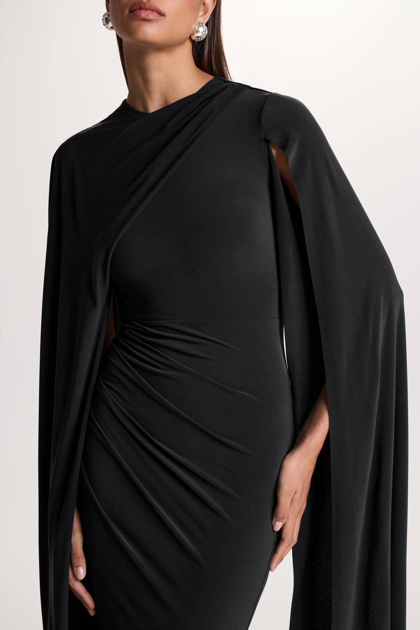 Magdelena | Black Asymmetric Cape Maxi Dress