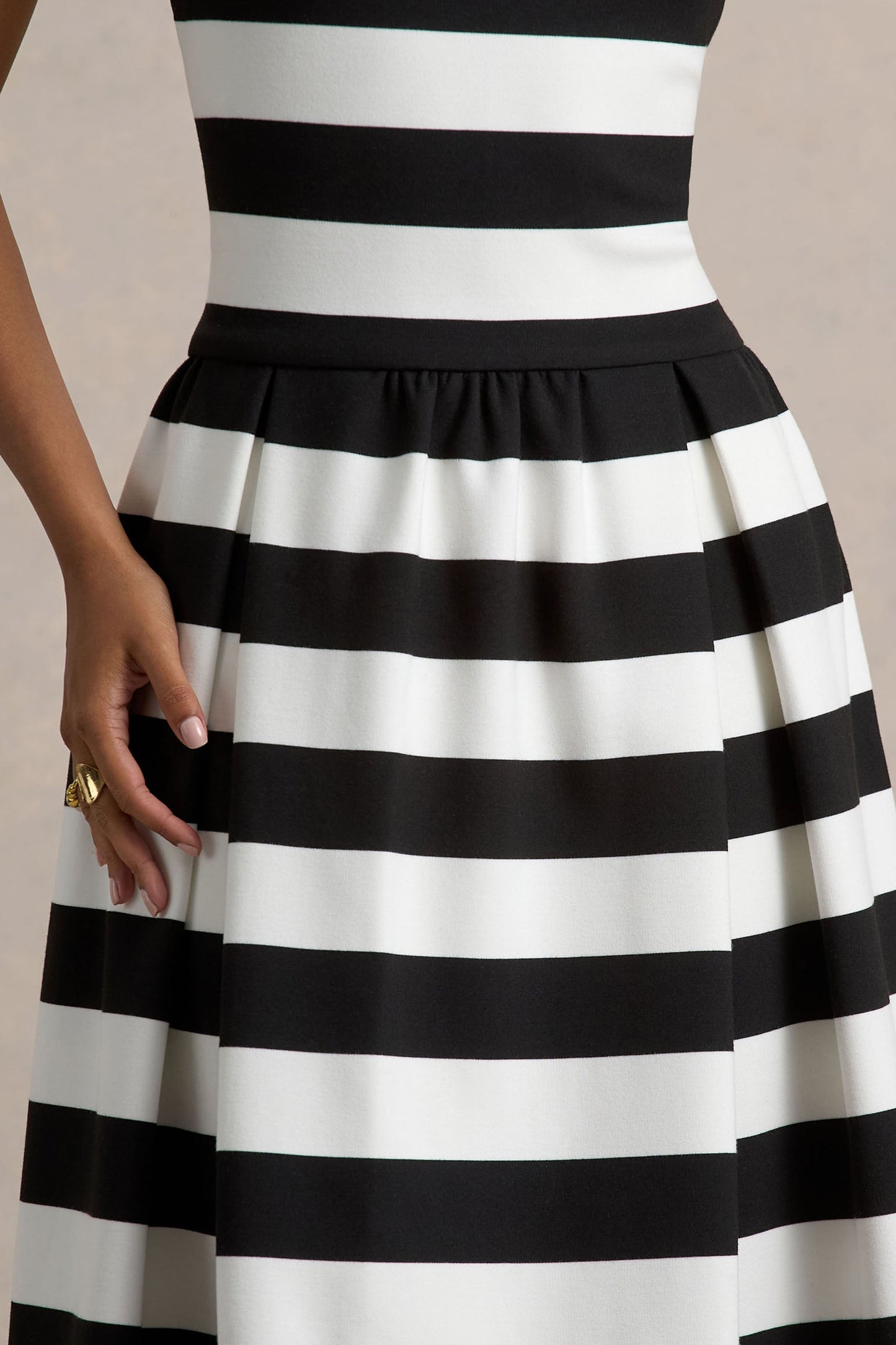 Monte Carlo | Black & White Striped Square-Neck Drop-Waist Midi Dress