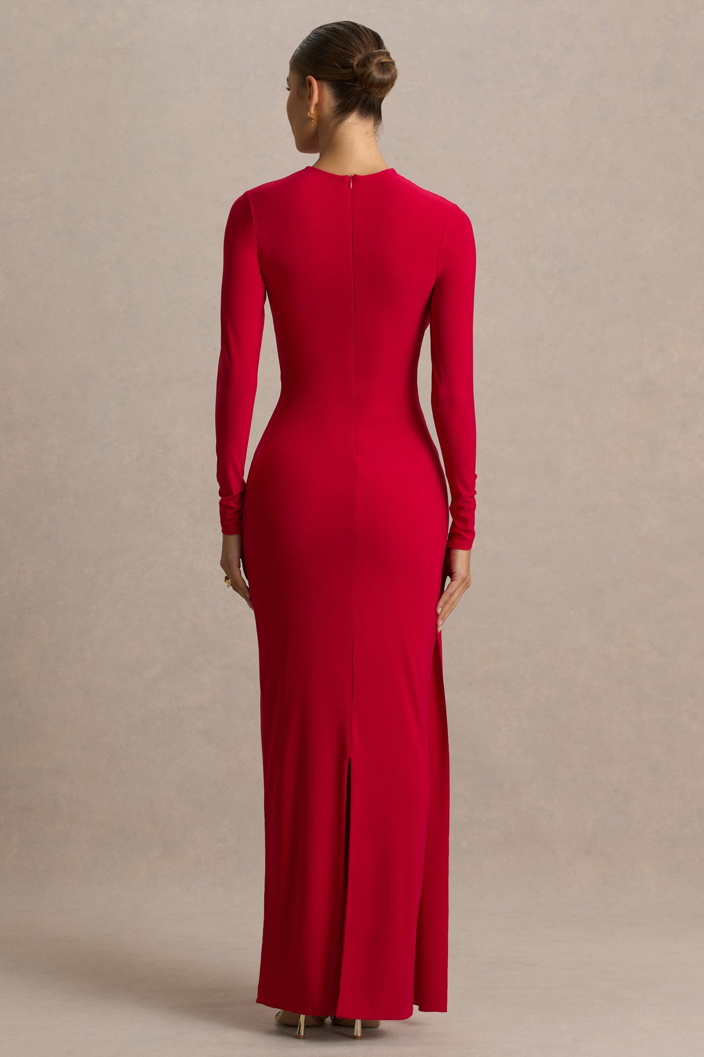 Virelle | Red Boat-Neck Maxi Dress With Wrap Detail And Sash