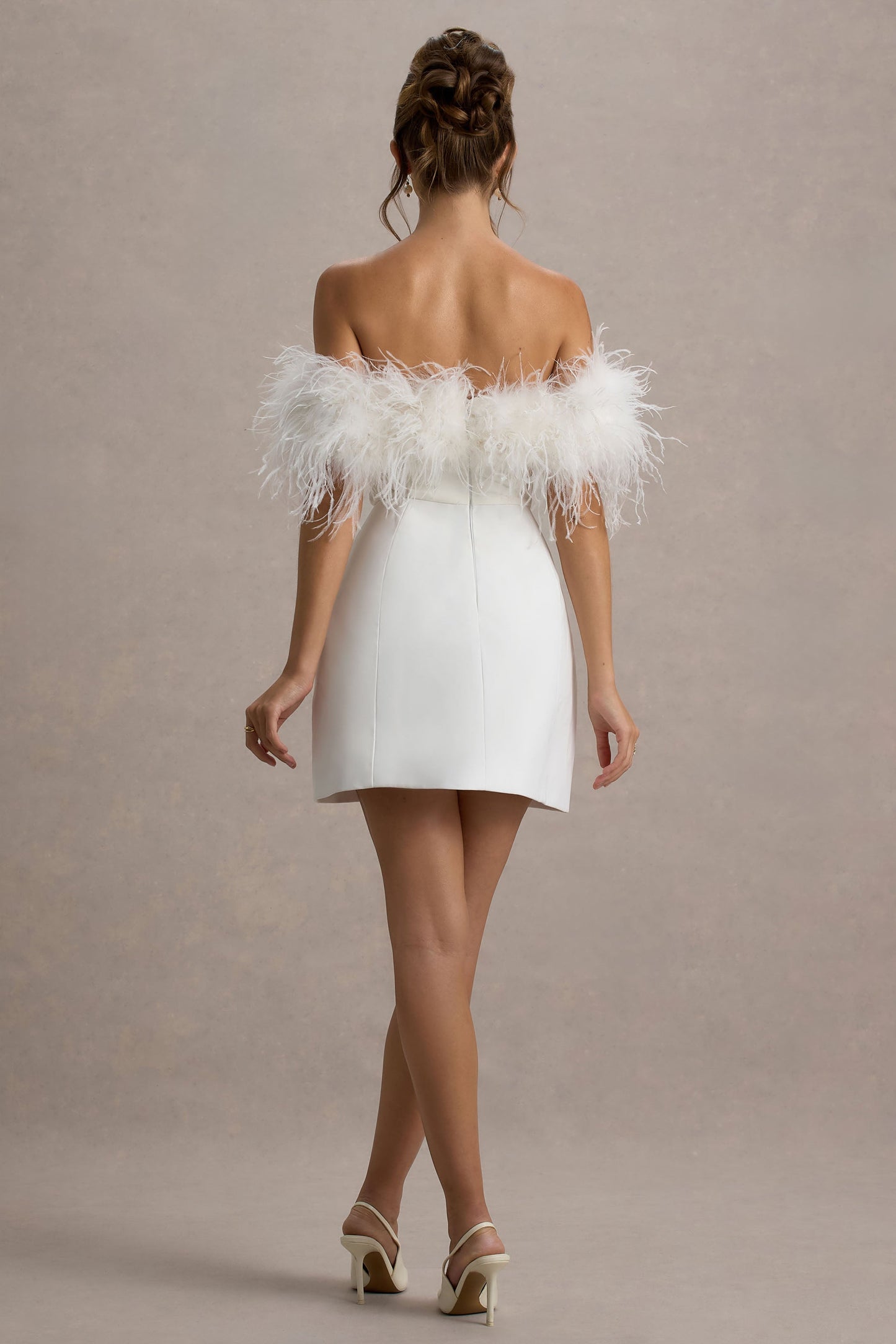 Palace | White Bardot Mini Dress With Feather Trim