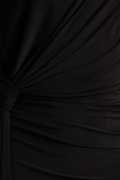 Solene | Black High-Neck Maxi Dress With Wrap And Drape Detail