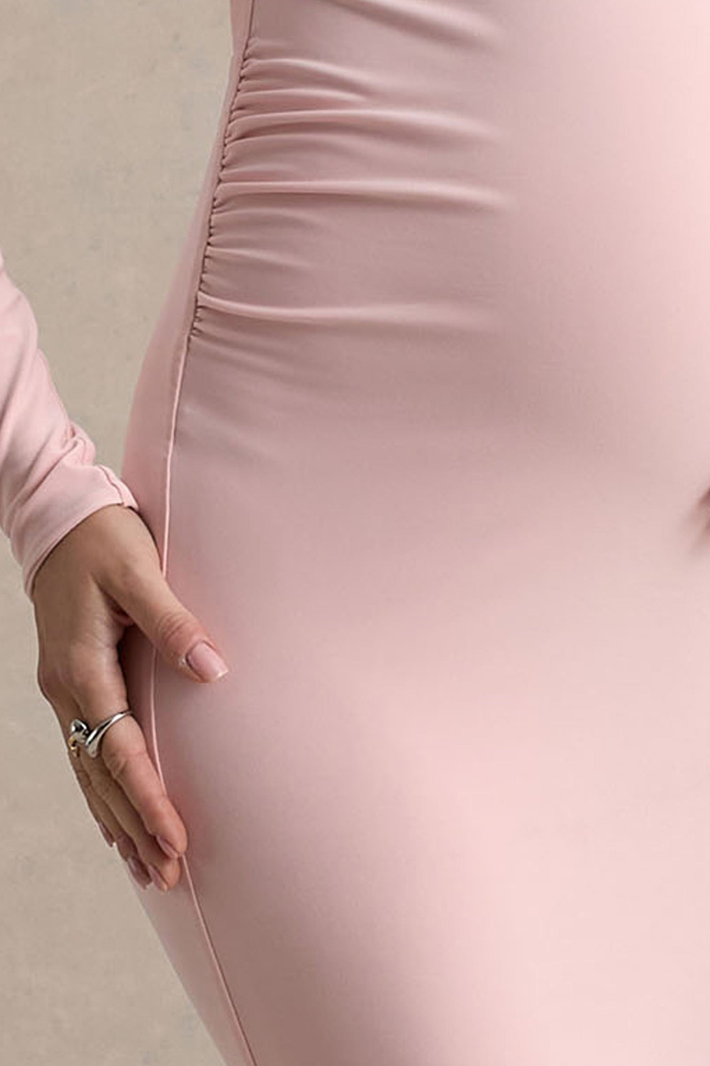 Heloise | Pink Asymmetric One-Sleeve Maternity Maxi Dress