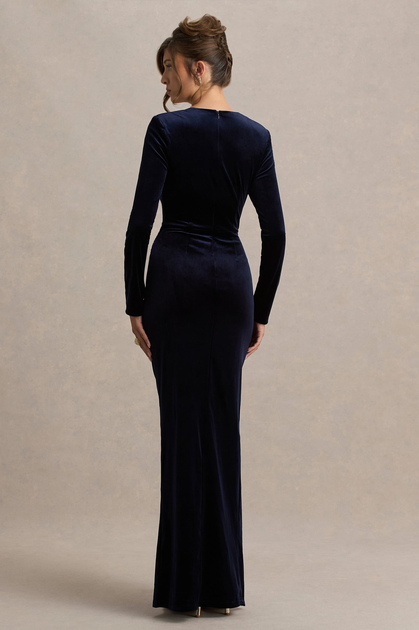 Fay | Navy Velvet Corset Style Knot Maxi Dress