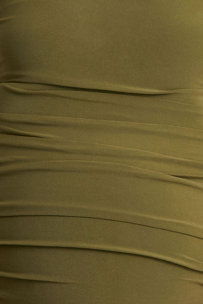 Lisbon | Olive Maternity Square Neck Ruched Midi Dress